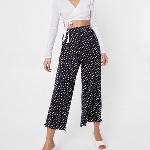 Polka Dot High Waisted Plisse Culotte Pants